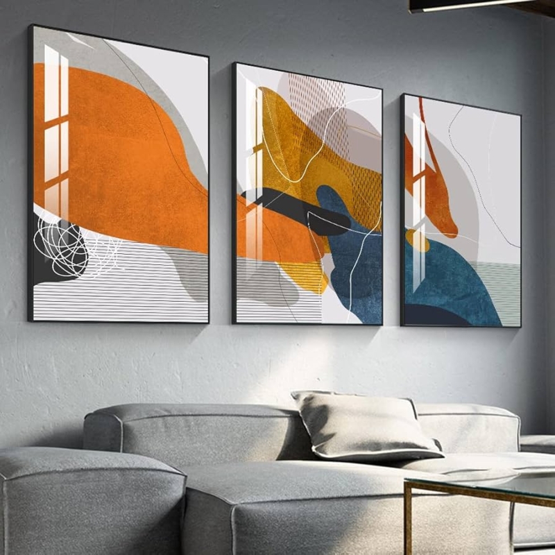 Modern Wall Art Set, Ochre And Navy Organic Abstract Triptych