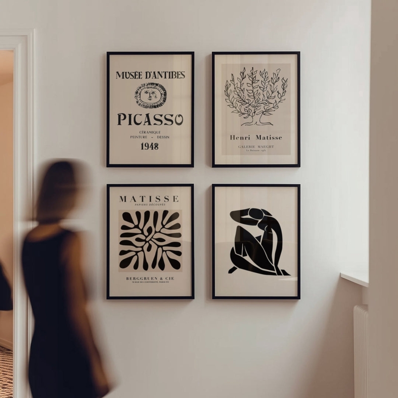 Monochrome Abstract Gallery Wall Art Set of 4 in Grid Layout