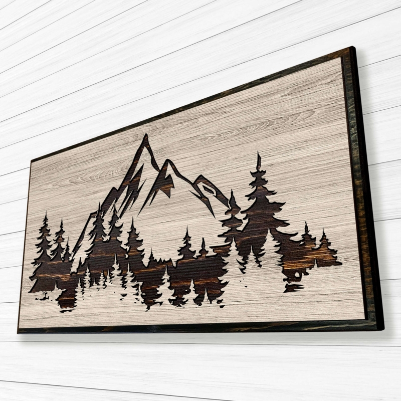 Mountain Wood Wall Art Layered Forest Silhouette Panel Rustic