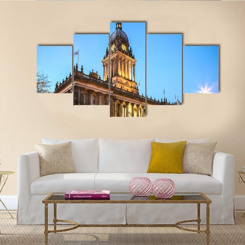 Multi-Panel Canvas Art Set Illuminated Architecture Staggered Display