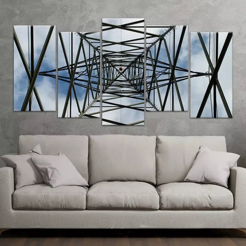 Multi-Panel Canvas: Five Panel Geometric Pylon, Industrial Wall Art