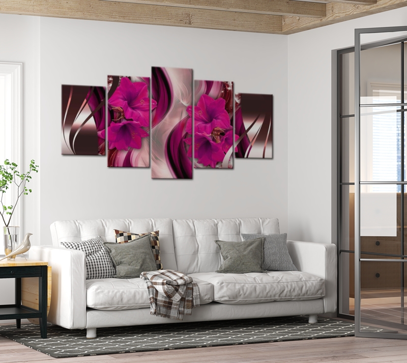 Multi-Panel Wall Art Fuchsia Floral Motif Staggered Layout