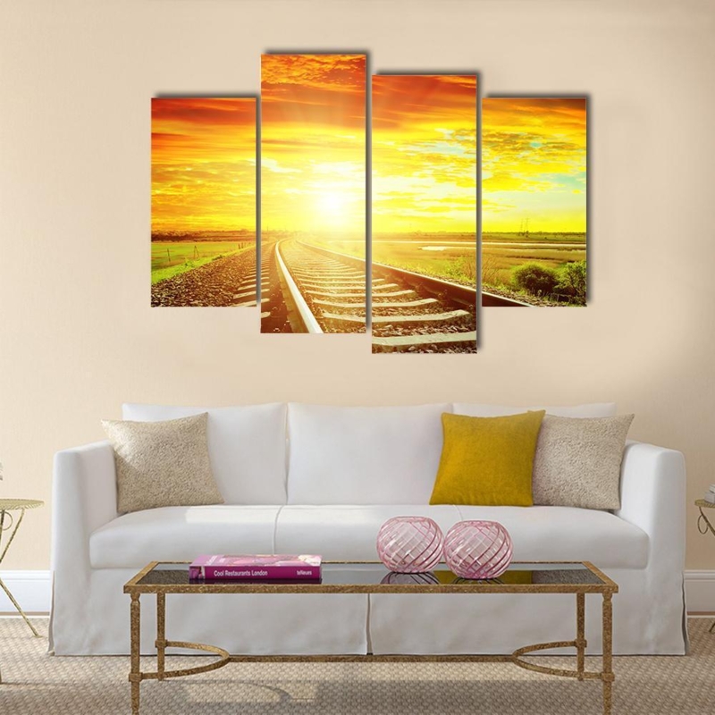 Multi Panel Wall Art Railway Landscape Golden Hour Sunset Prints