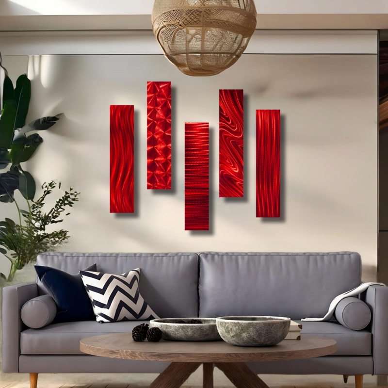 Multi-Panel Wall Art Staggered Layout Textured Metallic Finish