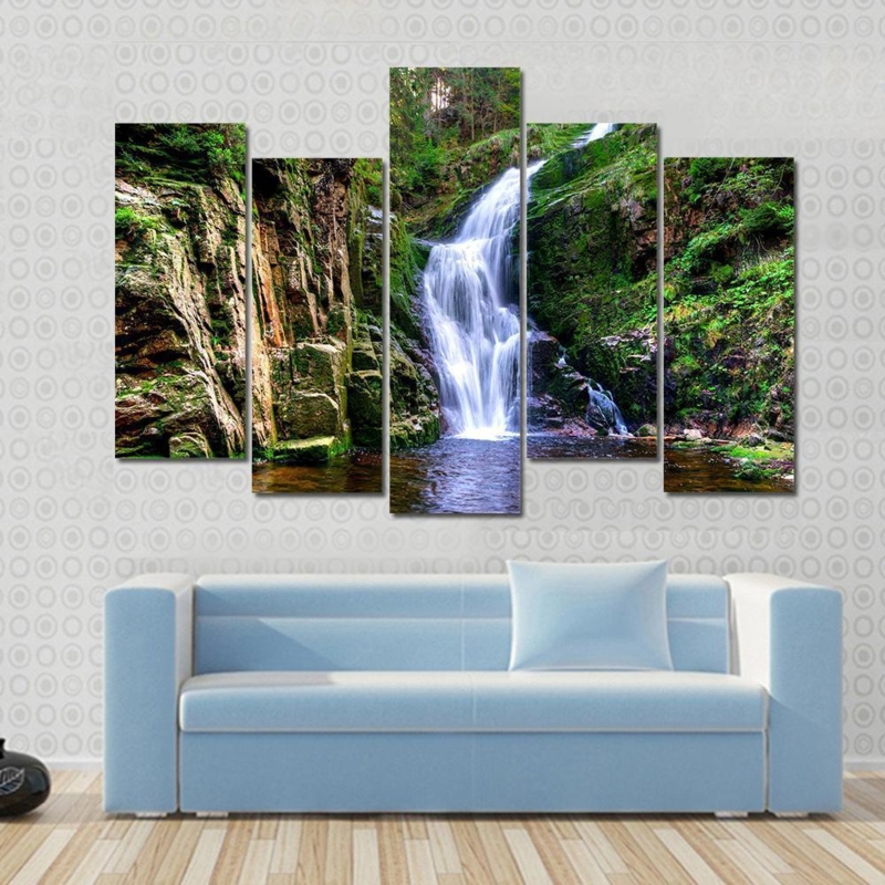 Multi Panel Wall Art Waterfall Motif Stepped Nature Landscape Decor