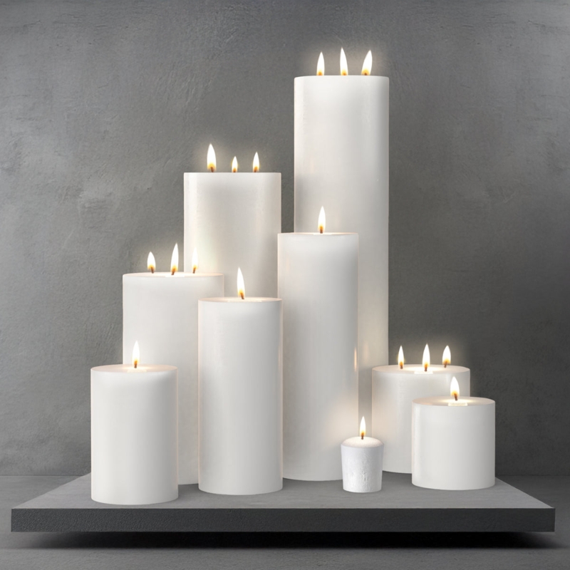 Multi-Wick Pillar Candle Set on Minimalist Stone Base Platform