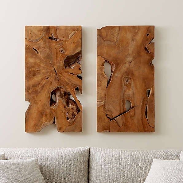 Natural Wood Wall Art Panels: Set of Two with Organic Cutouts & Grain