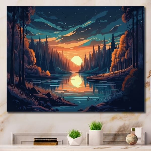 Nature-Inspired Landscape Wall Art, Vibrant Sunset Forest Canvas, Graphic