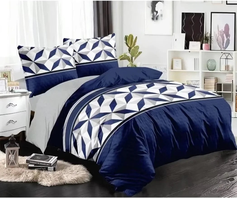 Navy Blue Comforter Set with White Geometric Linework Pattern