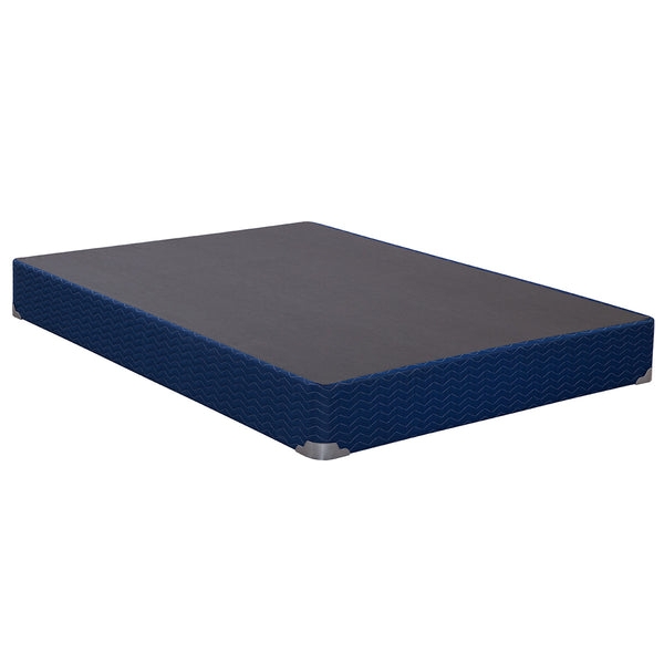 Navy Blue Mattress Foundation, Wavy Upholstered Sides, Corner Guards.