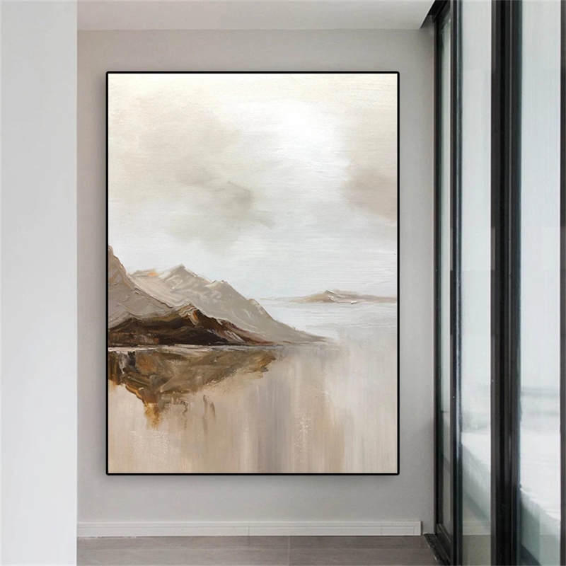 Neutral Abstract Landscape Painting, Oversized Vertical Textural Art