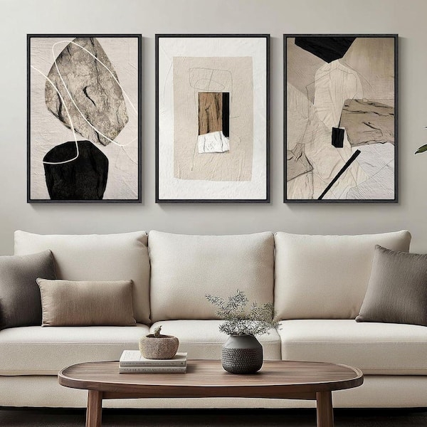 Neutral Wall Art Set, Stone Like Abstract Triptych Prints