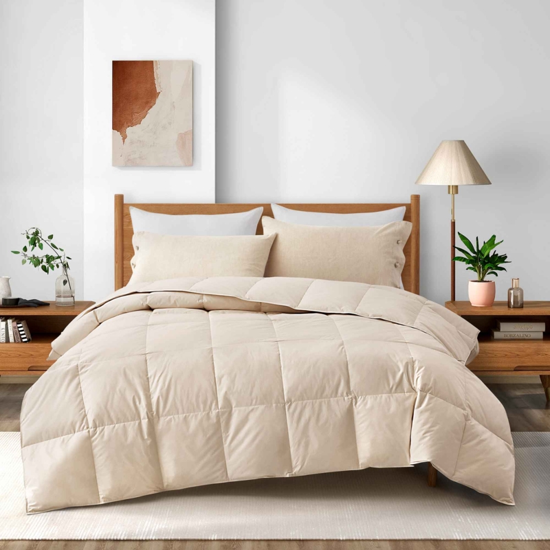 Oatmeal Organic Cotton Comforter with Box-Stitch Quilting
