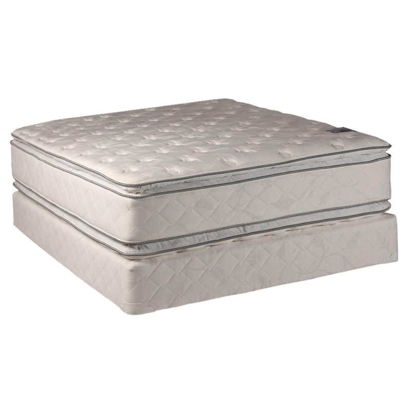 Off-White Pillow Top Mattress And Box Spring Set Tufted Diamond