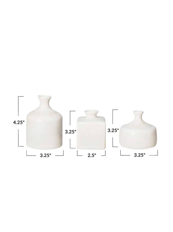 Off-White Stoneware Vase Trio with Varied Silhouettes and Matte Finish