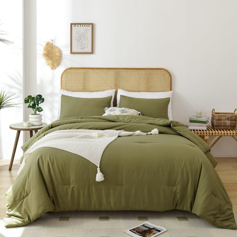 Olive Green Comforter Set Microfiber Earthy Organic Bedroom Aesthetic
