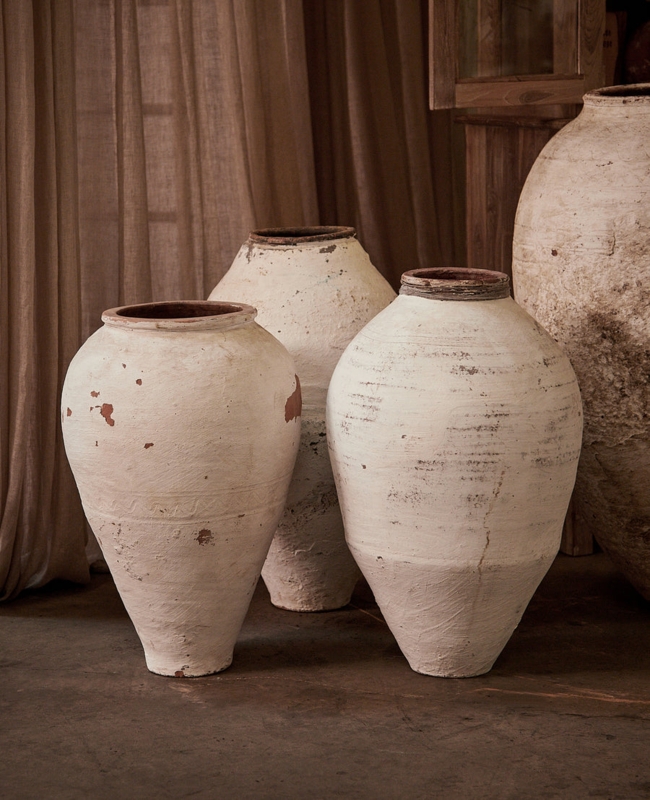 Olive Jar Weathered Whitewash Tapered Silhouette Rustic Wabi Sabi