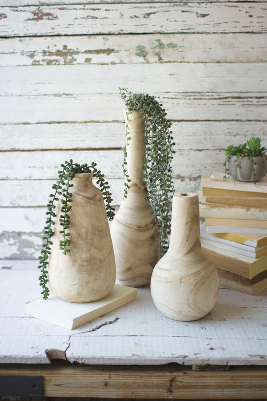 Organic Decorative Vase Set Wood Grain Finish Modern Farmhouse Accents