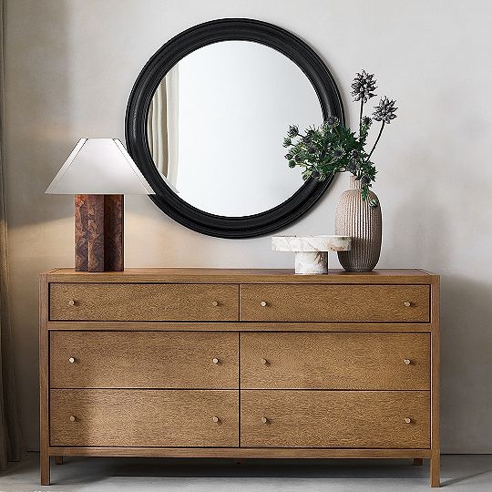 Organic Modern Double Dresser: Wood Toned Finish, Round Knobs (71 chars)