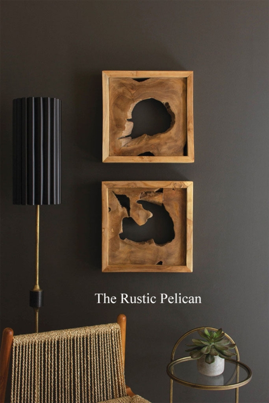 Organic Modern Wood Wall Art Set Square Slabs With Cutouts