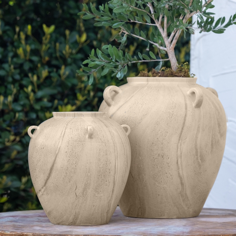 Organic Stoneware Vase Set with Marbled Texture and Loop Handles