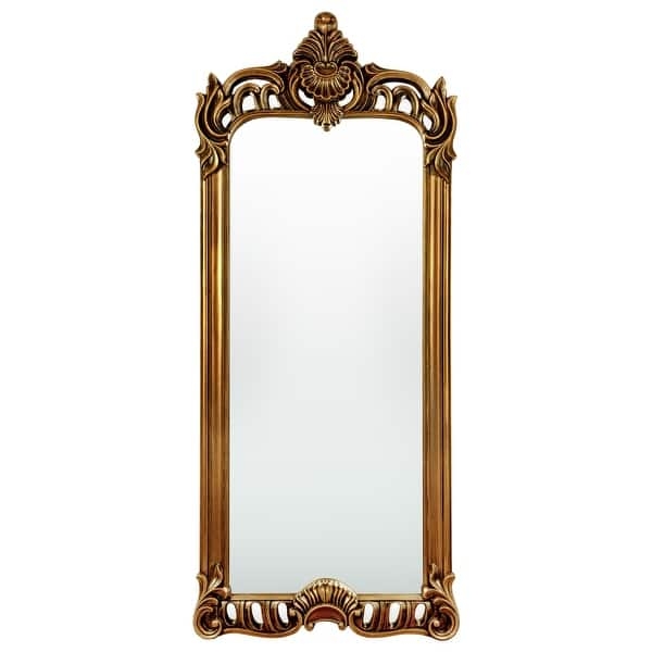 Ornate Floor Mirror, Baroque Acanthus Leaf Carving, Antique Finish