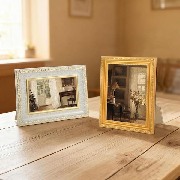 Ornate Gold Picture Frame Display with Embossed Details and Easel Back