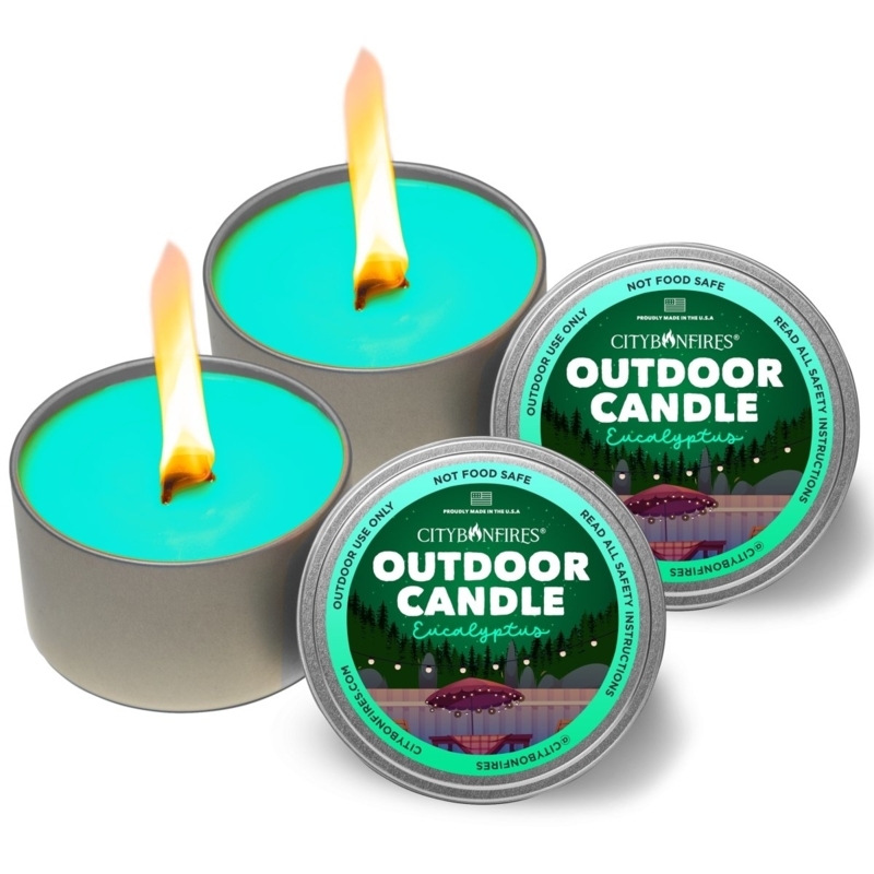 Outdoor Candle: Eucalyptus Scented, Matte Silver Tin with Teal Wax