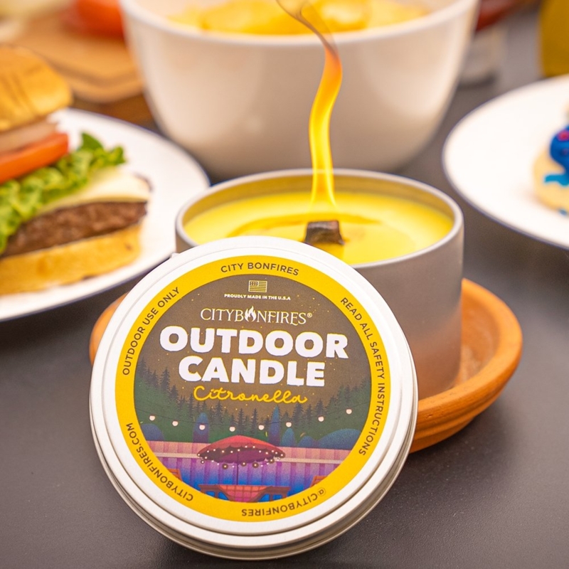 Outdoor Candle: Tall Flame Citronella Scent in Portable Tin