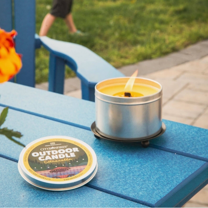 Outdoor Candle: Wood Wick in Silver Tin with Citronella Wax