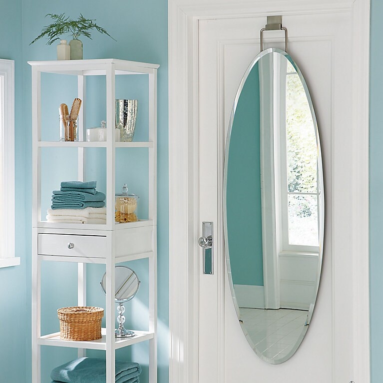 Oval Door Mirror Beveled Edge Frameless Chrome Bracket