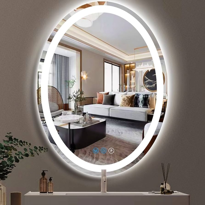Oval Wall Mirror Frameless with Integrated LED Halo & Touch