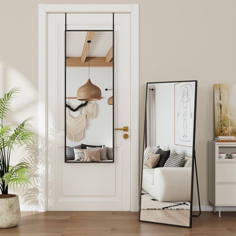 Over The Door Full Length Mirror Black Thin Frame Shatterproof