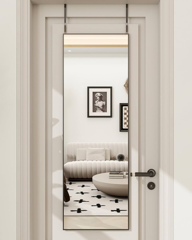 Over The Door Mirror Modern Slim Black Frame Adjustable Height