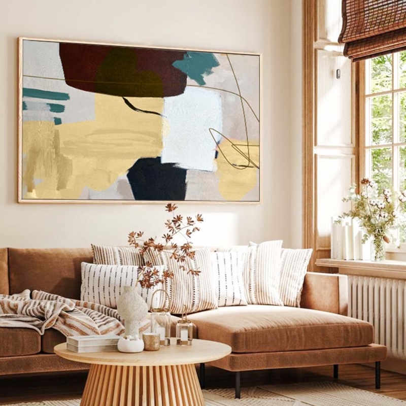 Oversized Abstract Wall Art, Thin Frame, Large Canvas For Living Room