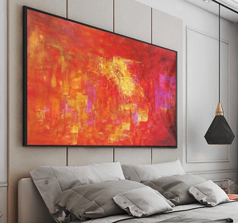 Oversized Abstract Wall Art Vivid Palette Orange Yellow Accents