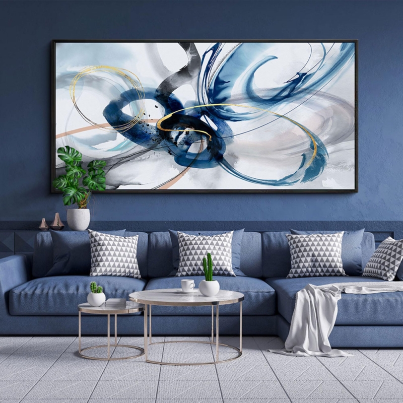 Oversized Abstract Wall Art with Monochromatic Blue Palette