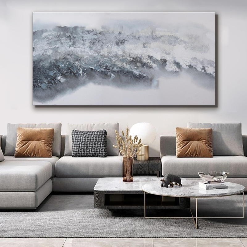 Oversized Canvas Wall Art Misty Landscape Impasto Texture Gray