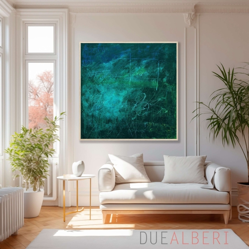 Oversized Canvas Wall Art with Abstract Landscape in Teal Palette