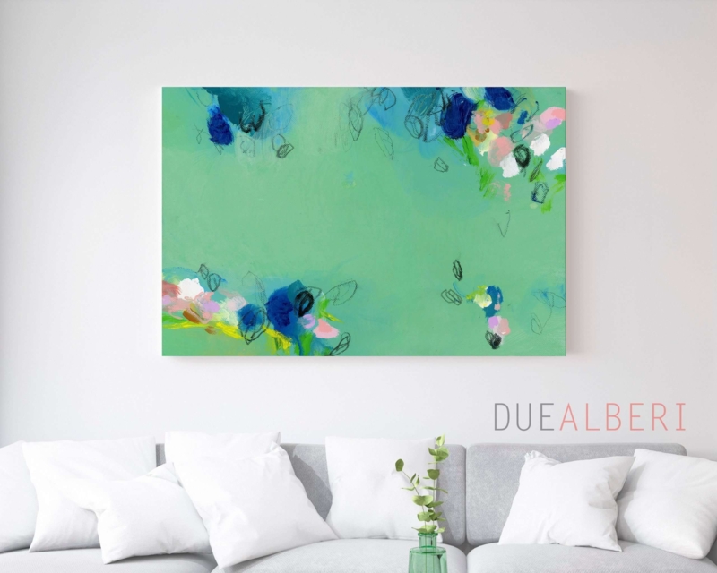 Oversized Canvas Wall Art with Floral Abstraction and Gestural Strokes
