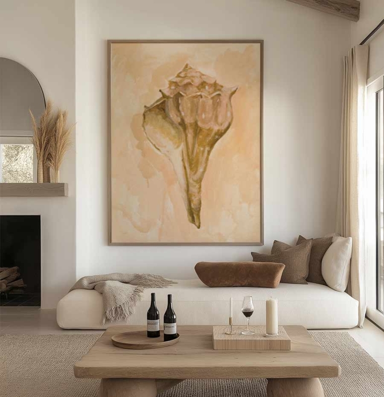 Oversized Coastal Shell Wall Art, Monochromatic Conch Canvas