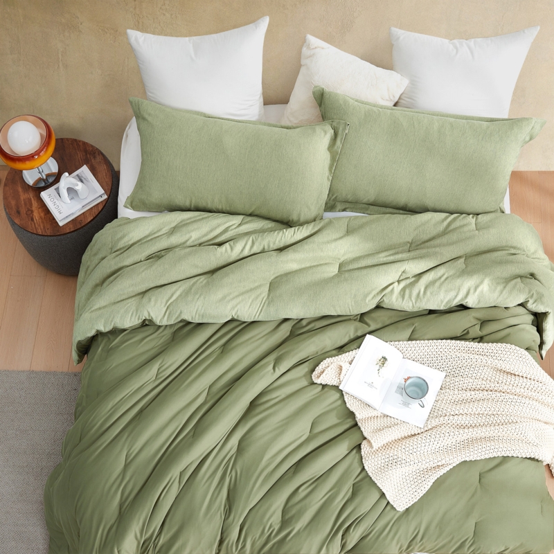 Oversized Comforter Military Green Plush Box Stitching Cozy Bedroom Idea