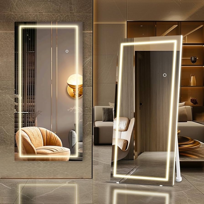 Oversized Full Length Mirror, LED Border, Touch Sensor, Dual Mount