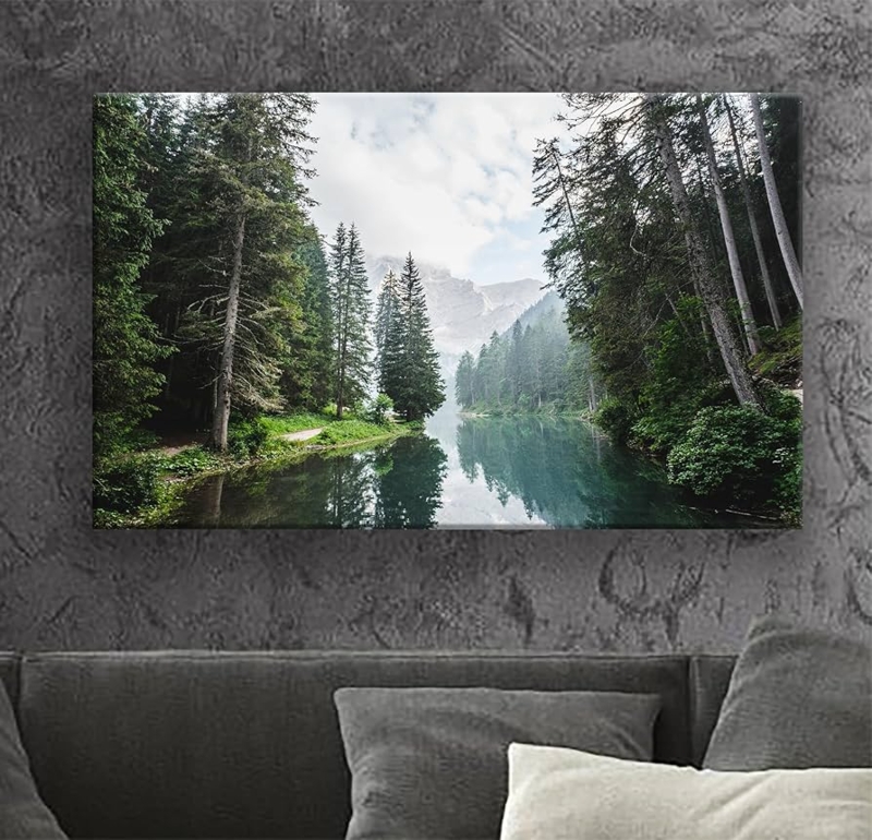 Oversized Landscape Print Misty Forest Rustic Charcoal Wall Decor