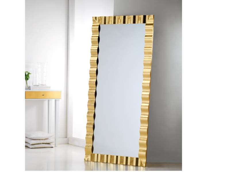 Oversized Leaner Mirror, Wavy Metallic Frame with Scalloped Edge