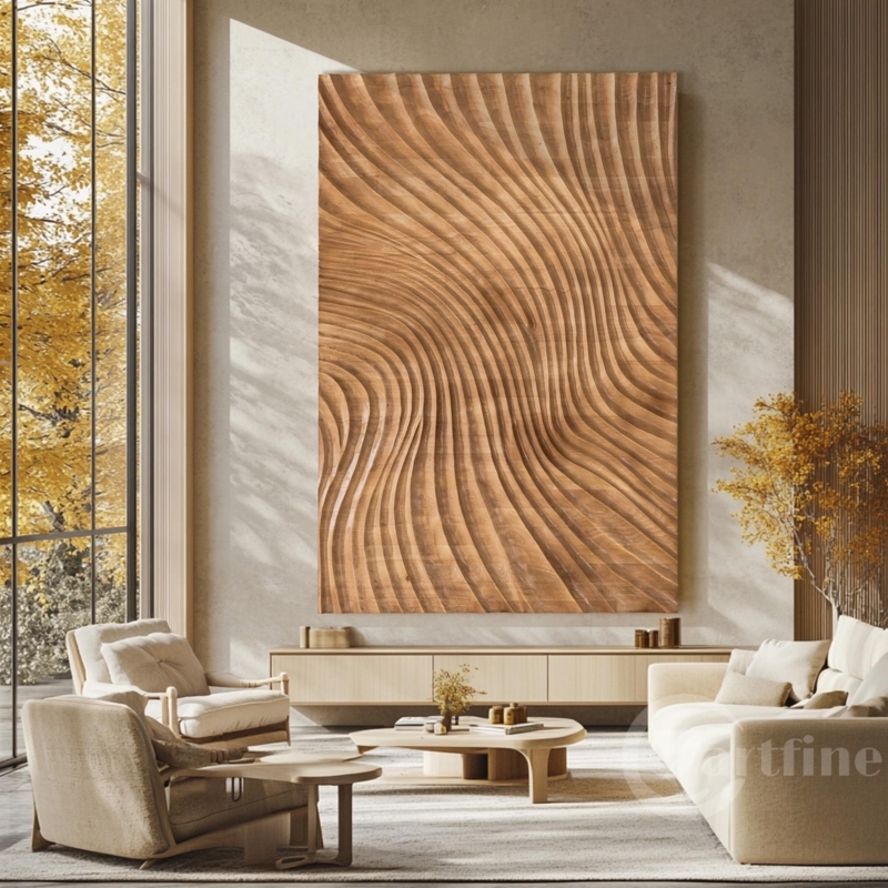 Oversized Parametric Wood Art Wavy Sculptural Wall Panel