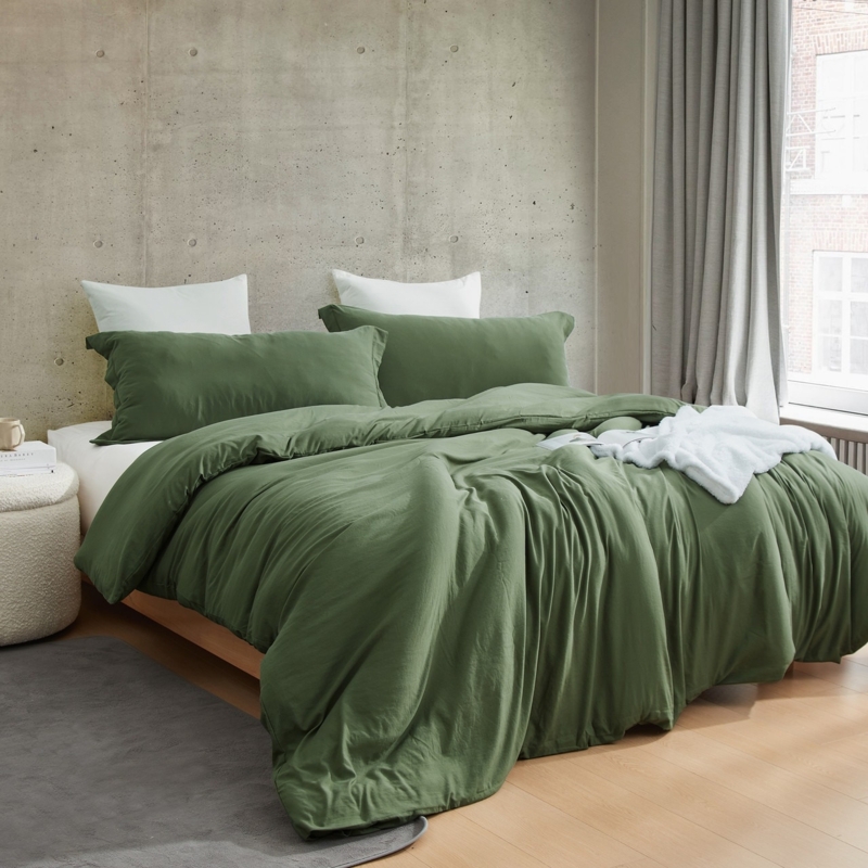 Oversized Sage Green Comforter with Thick Loft for Platform Beds