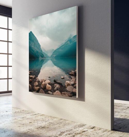 Oversized Vertical Canvas Print Teal Landscape Mountain Lake