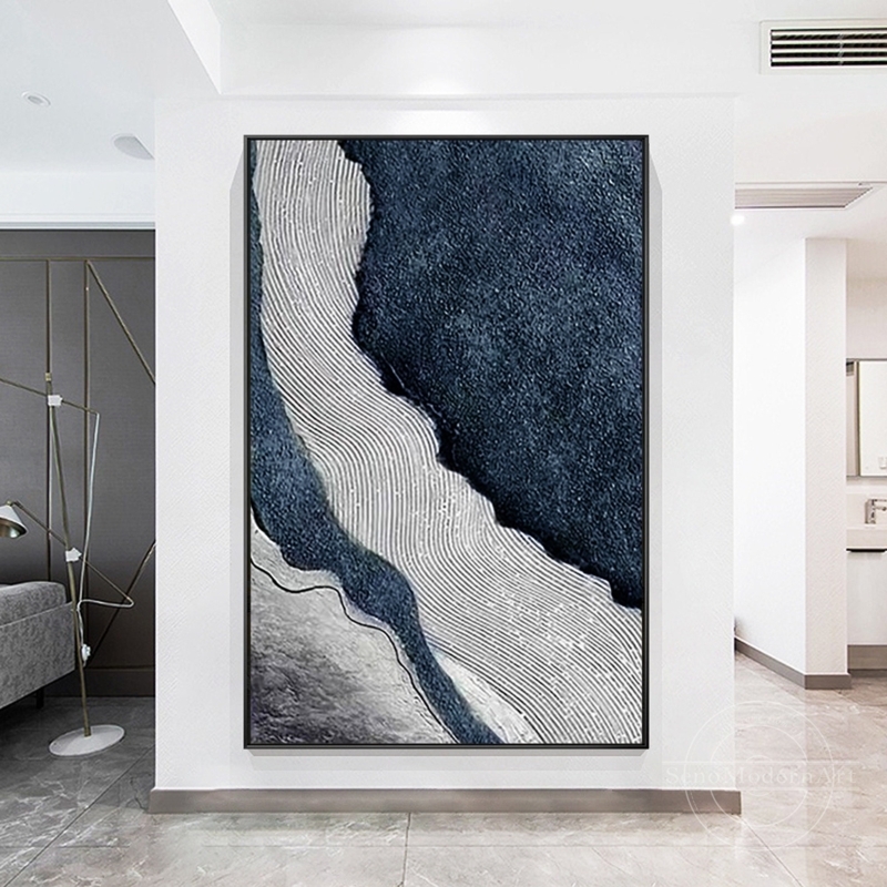 Oversized Vertical Wall Art with Combed Linear Ridges in High Contrast