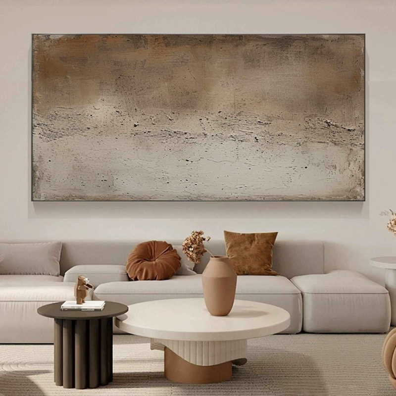 Oversized Wabi Sabi Wall Art: Textured Taupe Abstract Painting